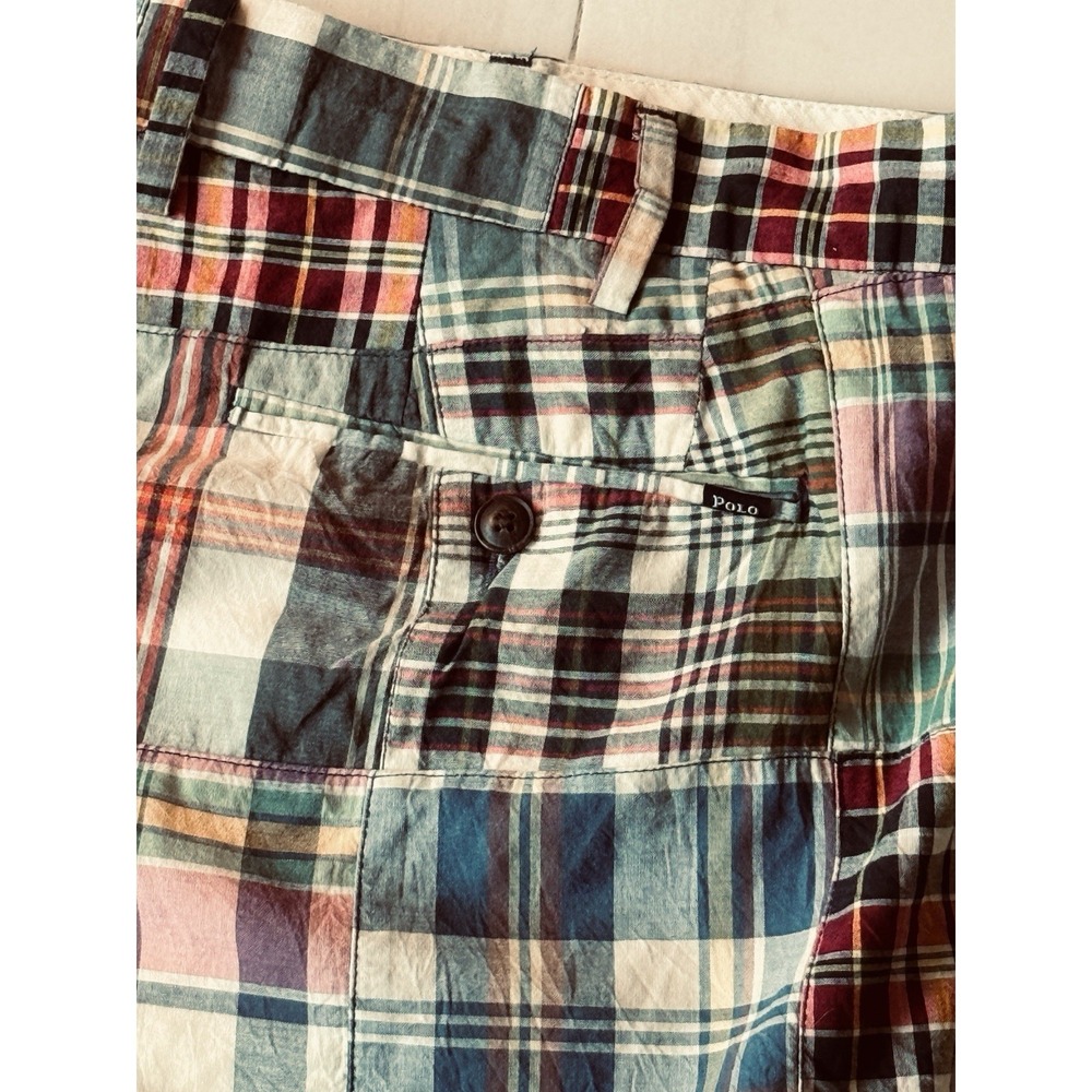 POLO RALPH LAUREN Men Shorts 42 Classic Fit 9" Madras Plaid Patchwork Preppy Ivy - Picture 7 of 10